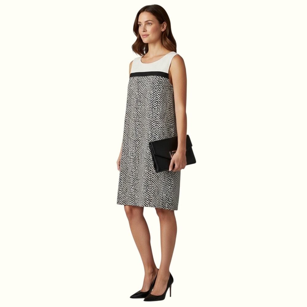 Dana Buchman Sheath Animal Print Dress Sleeveless Black Cream Size 8 Cotton
